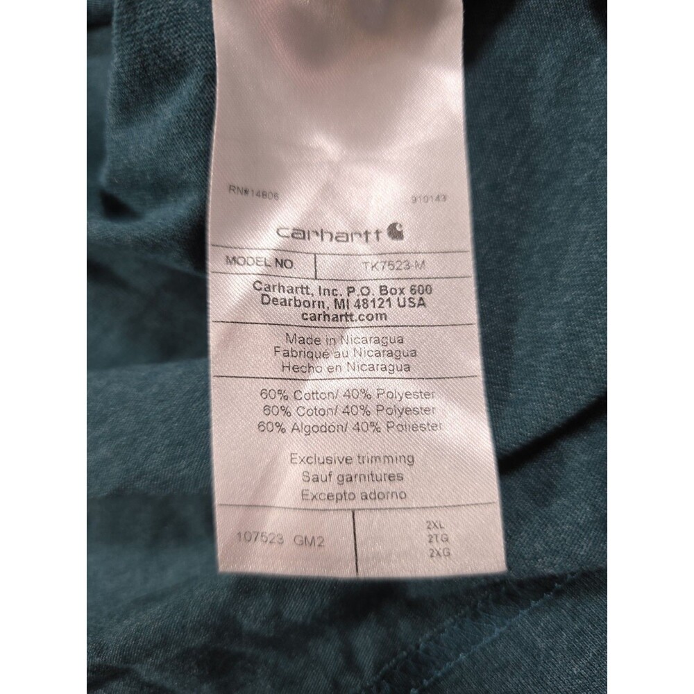 Carhart 2XL Short Sleeve T Shirt Relaxed Fit Model TK7523-M Green Pocket T Logo - Picture 4 of 7